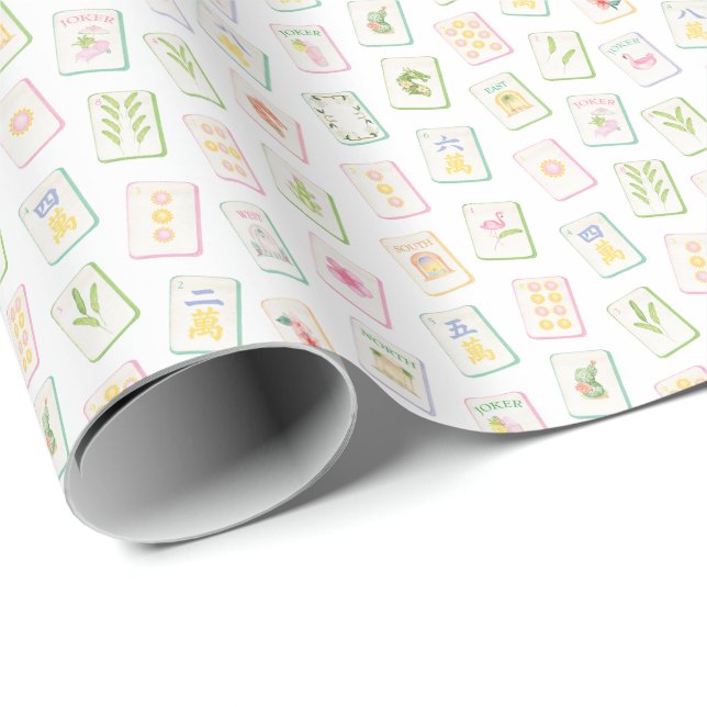 Akvarell Södra Sommar Mahjong Presentpapper (Rullad Hörn)