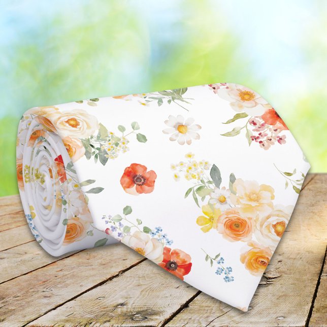 Akvarell Soliga Blommor Blommönster Slips (Skapare uppladdad)