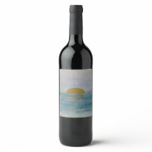 Akvarell Solnedgång Anpassad Dryck Blå Vin Etikett