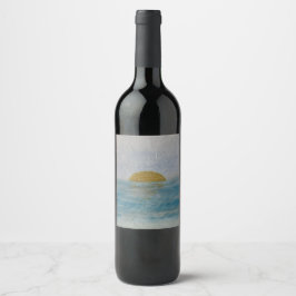 Akvarell Solnedgång Anpassad Dryck Blå Vin Etikett
