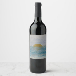 Akvarell Solnedgång Anpassad Dryck Blå Vin Etikett
