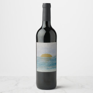 Akvarell Solnedgång Anpassat Dryckeskort Blått Vin Vinflaska Etikett