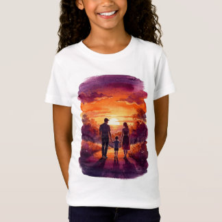 Akvarell Solnedgång Familjepromenad – Silhuettkons T Shirt