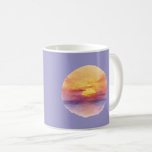 Akvarell Solnedgång Ocean Horisont Estetisk Rund Kaffemugg (Framsida höger)