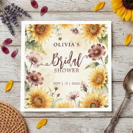 Akvarell Solros Blommig Bröllopsdusch Pappersservett
