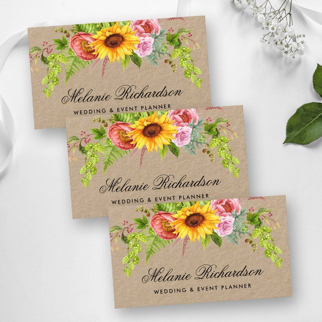Akvarell Solros Blommig Kraft Visitkort (Customize to change text size or text style.)