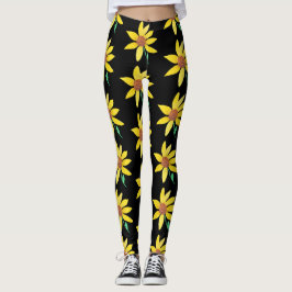 Akvarell Solros Blommig Vibrerande Handmålad Leggings