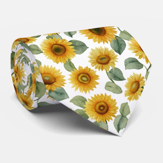 Akvarell Solros Blommönster Slips (Rullad)