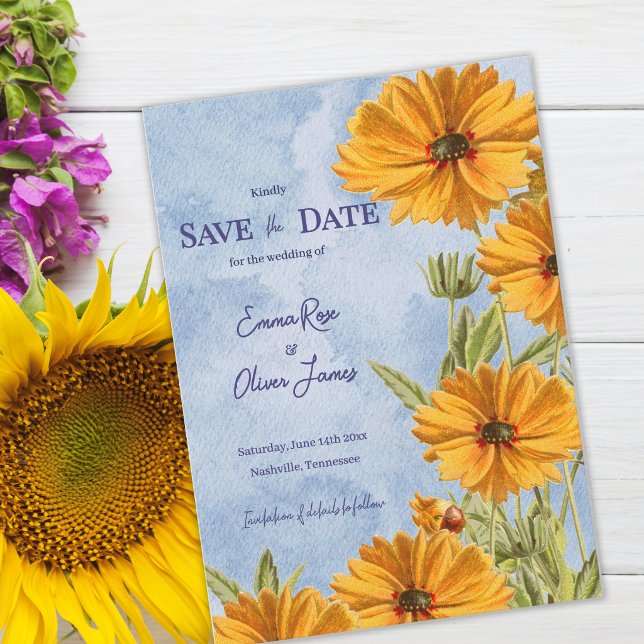 Akvarell Solros Boho Bröllop Save the Date Spara Datumet (Watercolor Sunflower Boho Wedding Save the Date | Wildflower Summer Garden Wedding Announcement)