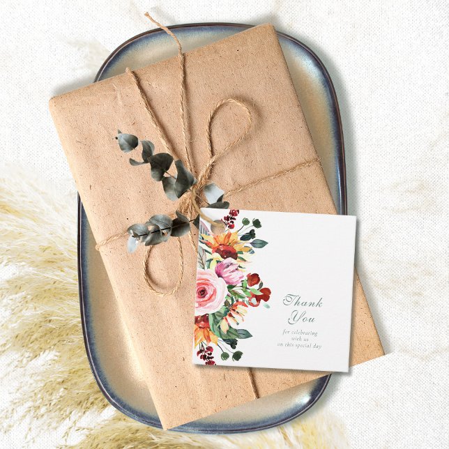 Akvarell Solros Bouquet Bröllop Tack   Gåvor Etiketter (Skapare uppladdad)