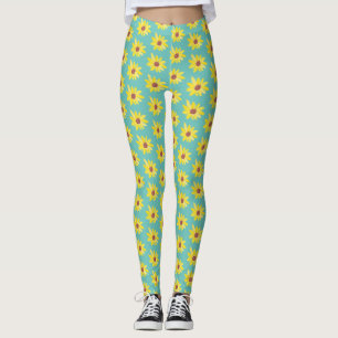 Akvarell Solros Knoppar Vibrant Handmålad Leggings