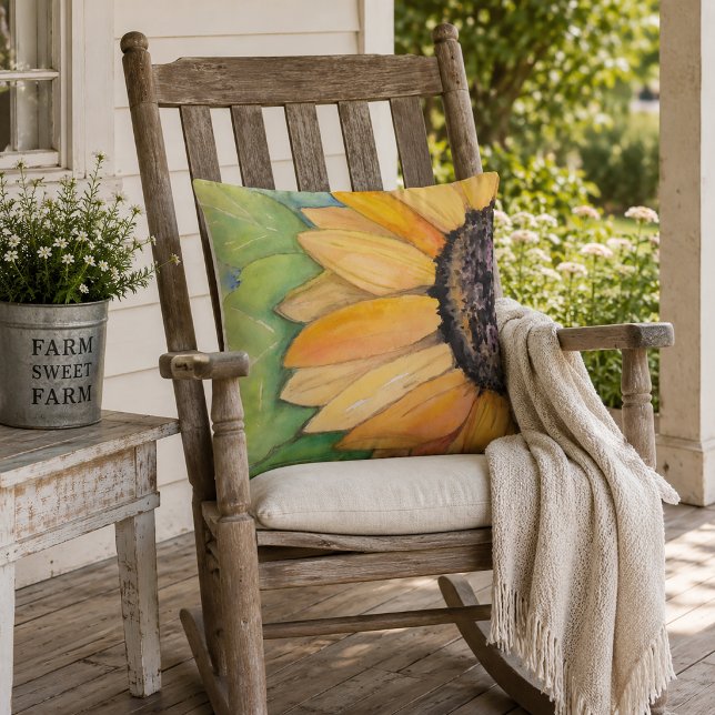 Akvarell Solros Kudde (Rustic Sunflower Pillow)