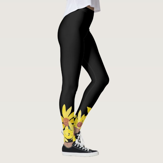 Akvarell Solros Levande Gul Handmålad Leggings (Höger)