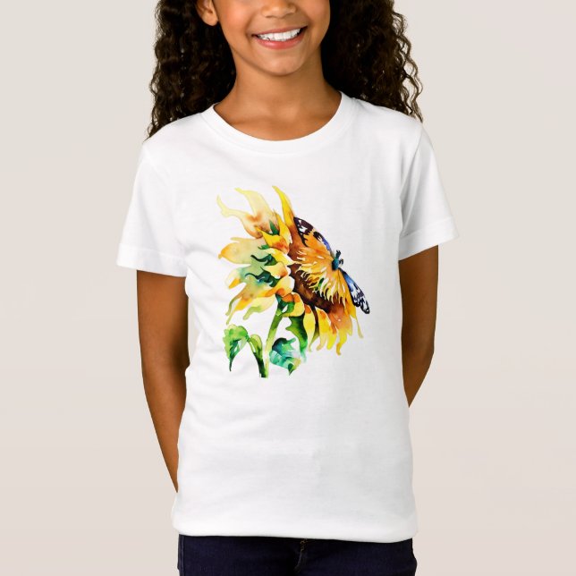 Akvarell solros och fjäril t shirt (Framsida)
