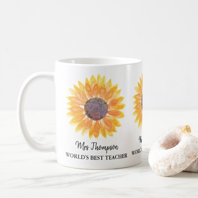 Akvarell Solros Världens Bästa Lärare  Kaffemugg (Med munk)