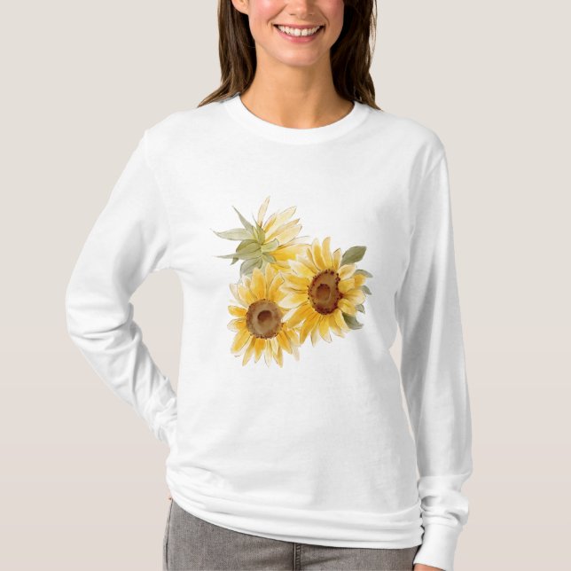 Akvarell Solrosor T Shirt (Framsida)