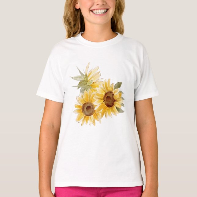 Akvarell Solrosor T Shirt (Framsida)
