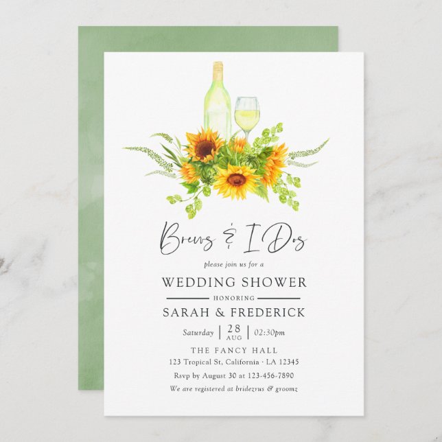 Akvarell Solrosser Ölbryggning före I Dos Inbjudningar (Fram/baksida)