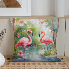 Akvarell Sommar Flamingos Kudde