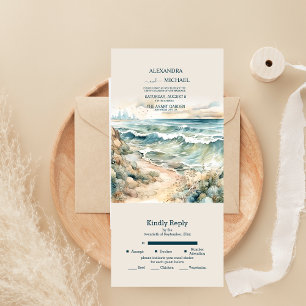 Akvarell Sommar Ocean Strand Bröllop