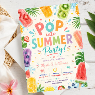 akvarell Sommar Popsicle Party Pool Tropisk Inbjudningar