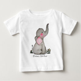 Akvarell Söt Bebis Elefant Med Rodnad & Blommor Tee