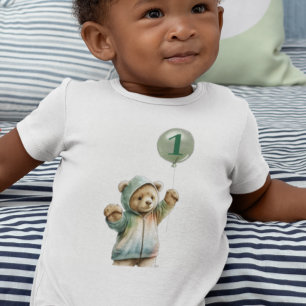 Akvarell Söt Björn 1:a Födelsedagsballong T Shirt