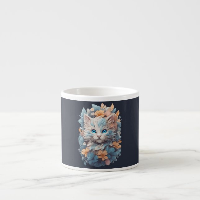 Akvarell Söt Blommig Katt Plask Espressomugg (Framsidan)