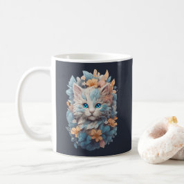 Akvarell Söt Blommig Katt Plask Kaffemugg