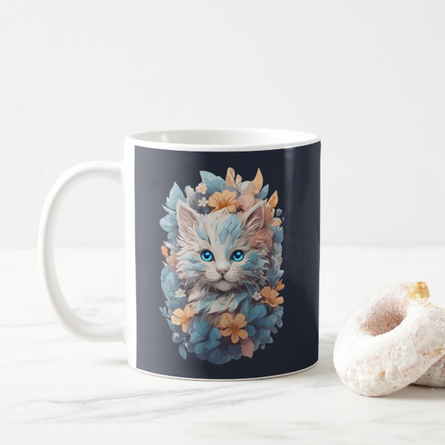Akvarell Söt Blommig Katt Plask Kaffemugg (Med munk)
