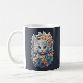 Akvarell Söt Blommig Katt Plask Kaffemugg