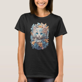 Akvarell Söt Blommig Katt Splash T Shirt