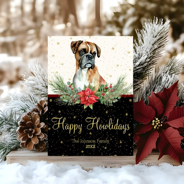 Akvarell Söt Boxerhund Glad Hurdag Julkort (Skapare uppladdad)