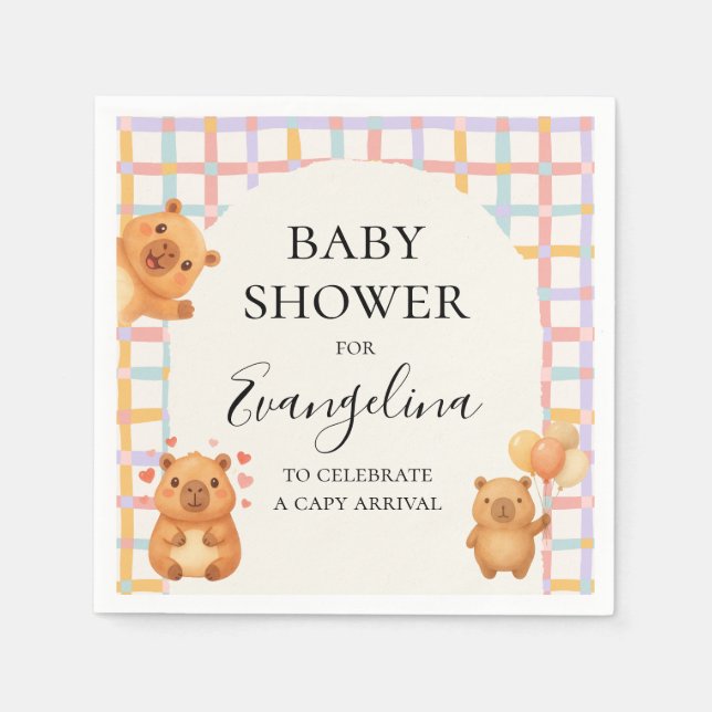 Akvarell Söt Capy Kapybara Baby Shower Pappersservett (Framsidan)