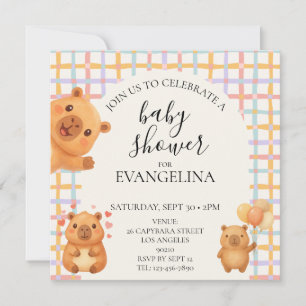 Akvarell Söt Capybara Baby Shower Inbjudningar