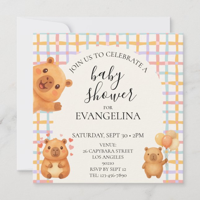 Akvarell Söt Capybara Baby Shower Inbjudningar (Framsida)