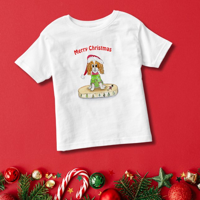 Akvarell Söt Cavalier King Charles Spaniel Jul T Shirt (Skapare uppladdad)
