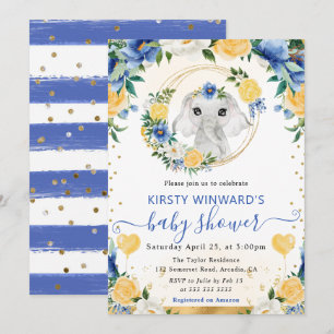 Akvarell Söt Djungel Elefant Baby Shower Inbjudningar