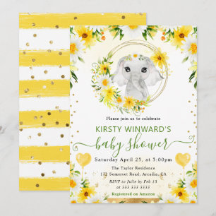 Akvarell Söt Djungel Elefant Baby Shower Inbjudningar