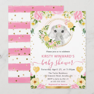 Akvarell Söt Djungel Elefant Baby Shower Inbjudningar