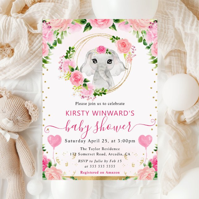 Akvarell Söt Djungel Elefant Baby Shower Inbjudningar (Skapare uppladdad)