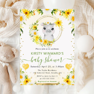 Akvarell Söt Djungel Flodhäst Baby Shower Inbjudningar