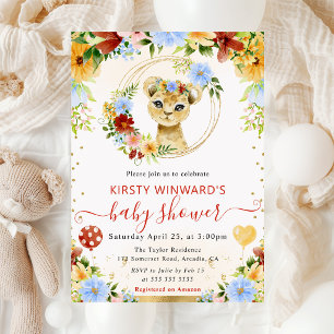 Akvarell Söt Djungel Lejon Baby Shower Inbjudningar