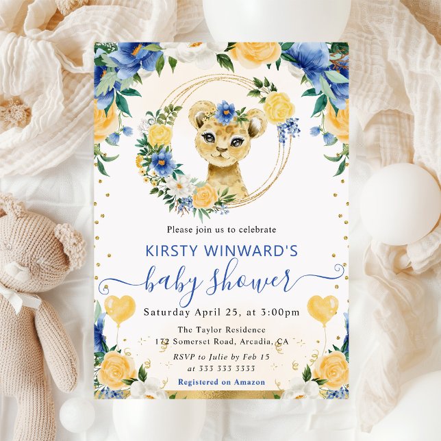 Akvarell Söt Djungel Lejon Baby Shower Inbjudningar (Skapare uppladdad)