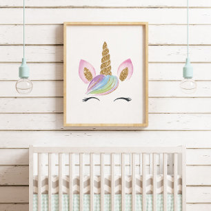 Akvarell Söt Enhörning Nurseries Väggdekoration Fl Poster