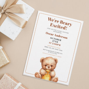 Akvarell Söt Honung Teddybjörn Baby Shower Inbjudningar