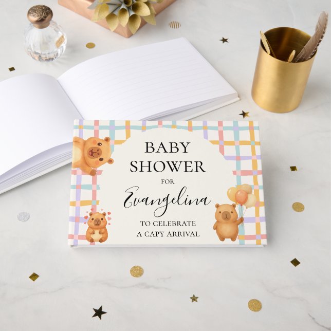 Akvarell Söt Kapybara Bebisshower Gästböcker (Framsida öppen)