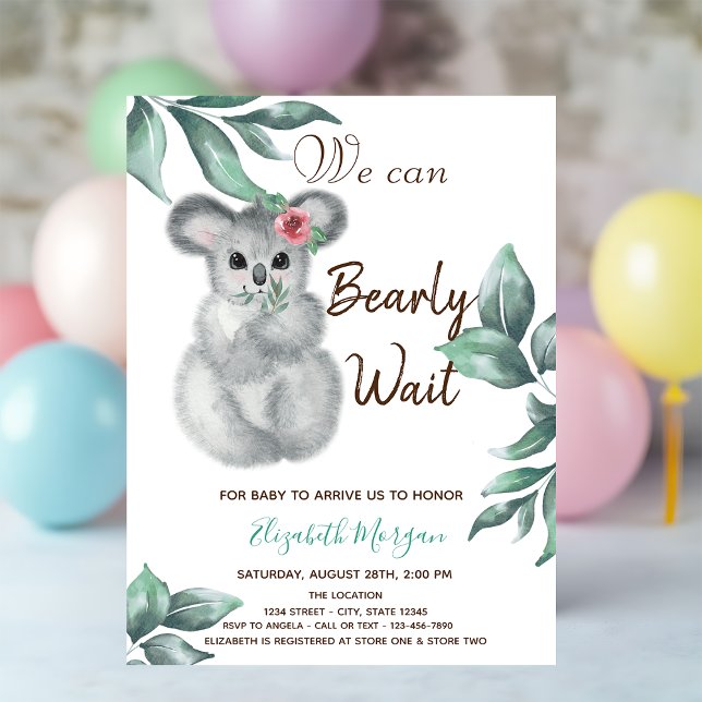 Akvarell Söt Koala Rosa Randig Baby Shower  Inbjudningar (Skapare uppladdad)