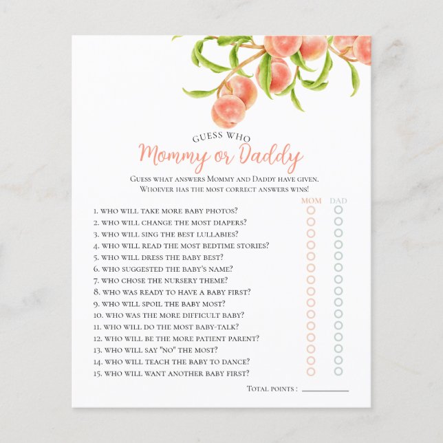 Akvarell Söt Liten Persika Bebis Shower Spel (Framsida)