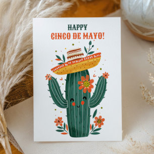 Akvarell Söt Mexikansk Kaktus Glad Cinco de Mayo Vykort